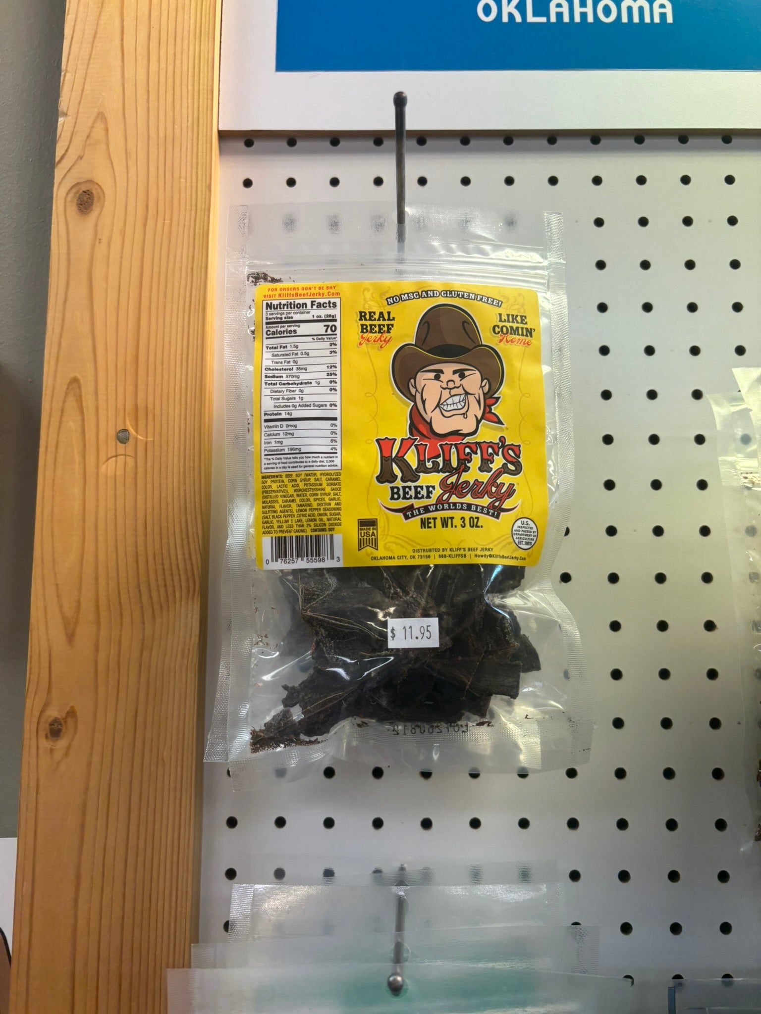 Kliff's jerky on the shelf at The Beef Jerky Emporium